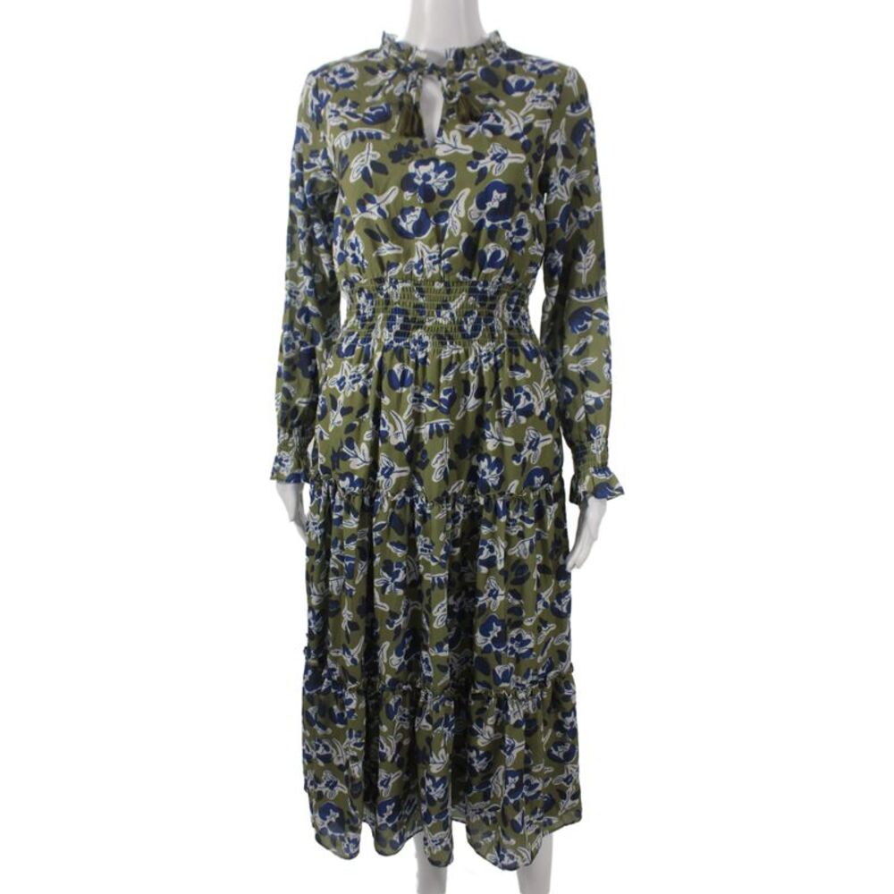 STS Sail To Sable Womens Green Floral Maxi Dress Long Sleeve Size M